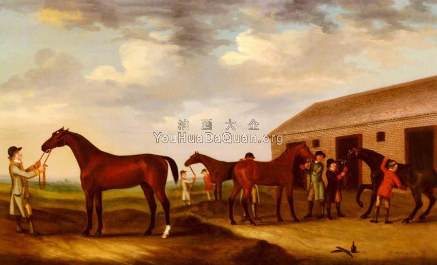 Four Racehorses Outside The Rubbing Down House Newmarket - 弗朗西斯·赛多利斯